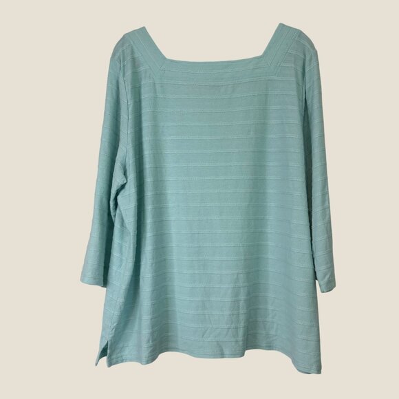 Talbots Square Neckline Rope Pattern Blue Blouse 3/5 Sleeve Size 2X - Picture 8 of 8